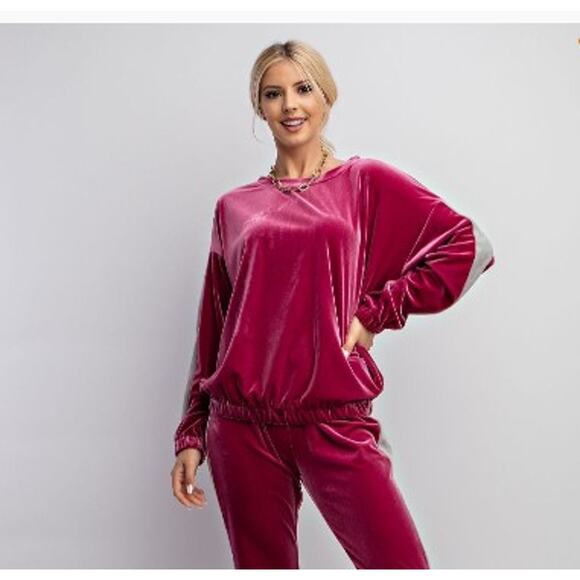 Easel Velour Top & Jogging Pants Set Medium Magenta - Picture 1 of 3
